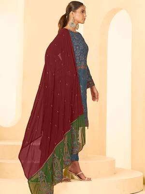Grey georgette zari embroidered semi-stitched pakistani trouser suit 4