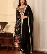 Black georgette embroidered semi-stitched pakistani suit