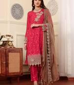 Pink chinon silk embroidered semi-stitched pakistani suit