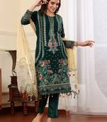 Green georgette embroidered semi-stitched pakistani suit