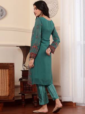 Rama green georgette embroidered semi-stitched pakistani suit 2