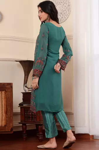 Rama green georgette embroidered semi-stitched pakistani suit