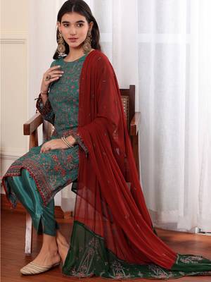 Rama green georgette embroidered semi-stitched pakistani suit 3