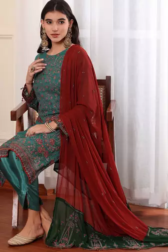 Rama green georgette embroidered semi-stitched pakistani suit