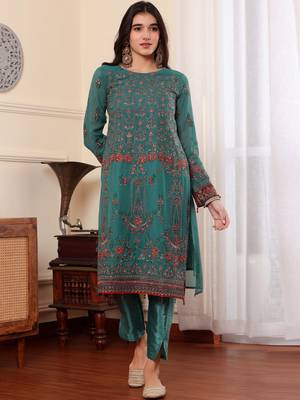 Rama green georgette embroidered semi-stitched pakistani suit 4