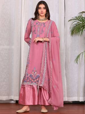 Pink georgette embroidered semi-stitched pakistani suit 1