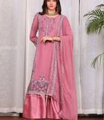 Pink georgette embroidered semi-stitched pakistani suit