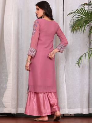 Pink georgette embroidered semi-stitched pakistani suit 2