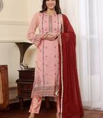 Pink georgette embroidered semi-stitched pakistani suit