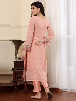Pink georgette embroidered semi-stitched pakistani suit 2