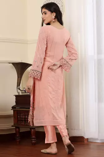 Pink georgette embroidered semi-stitched pakistani suit