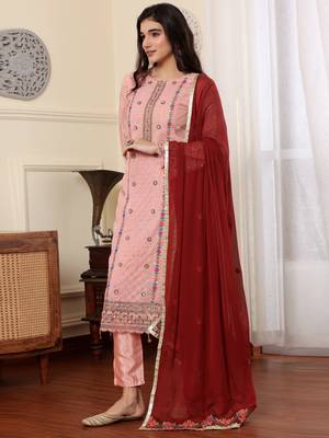 Pink georgette embroidered semi-stitched pakistani suit 3