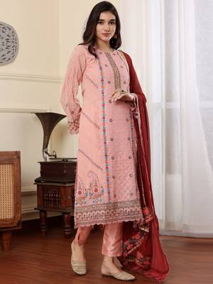 Pink georgette embroidered semi-stitched pakistani suit 4