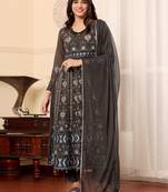 Brown georgette embroidered semi-stitched pakistani suit