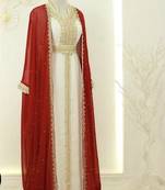 Red & White Handcrafted Zari work Stitched Dress Georgette Kaftan Party Wear Wedding Dresses