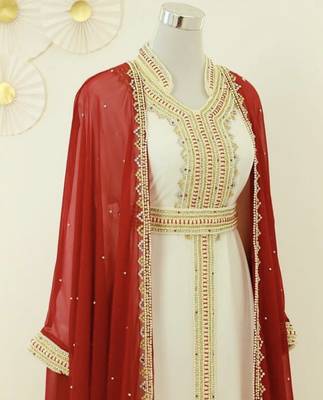 Red & White Handcrafted Zari work Stitched Dress Georgette Kaftan Party Wear Wedding Dresses 2