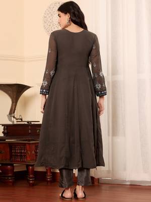 Brown georgette embroidered semi-stitched pakistani suit 2