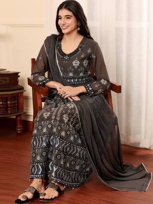 Brown georgette embroidered semi-stitched pakistani suit 3