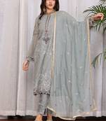 Grey georgette embroidered semi-stitched pakistani suit