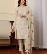 Beige georgette embroidered semi-stitched pakistani suit