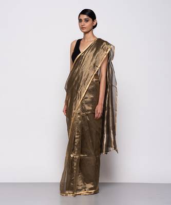 Handwoven Copper Tissue Organza Saree Without Blouse 2