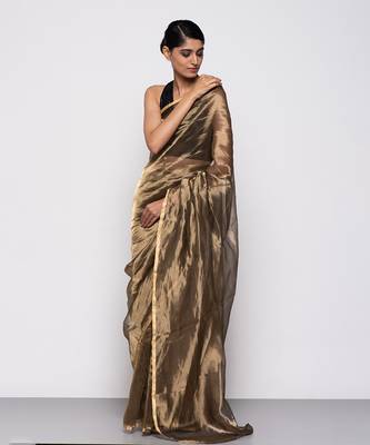 Handwoven Copper Tissue Organza Saree Without Blouse 3