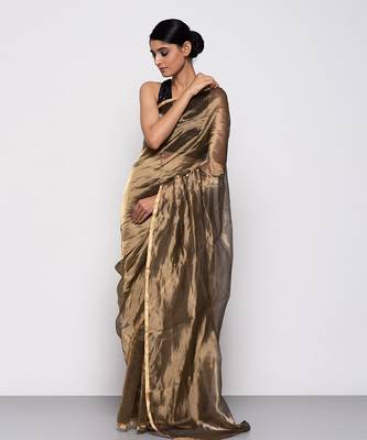 Handwoven Copper Tissue Organza Saree Without Blouse 4