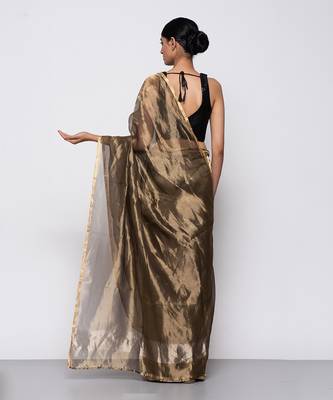 Handwoven Copper Tissue Organza Saree Without Blouse 5