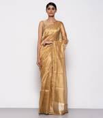 Handwoven Dark Gold Tissue Organza Saree Without Blouse