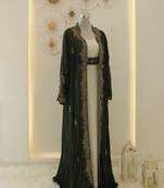 Off-White and Green Georgette Zari Work Kaftan for Parties