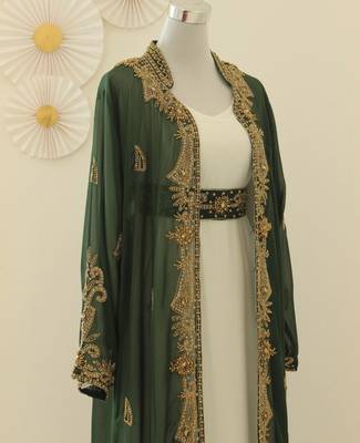 Off-White and Green Georgette Zari Work Kaftan for Parties 2