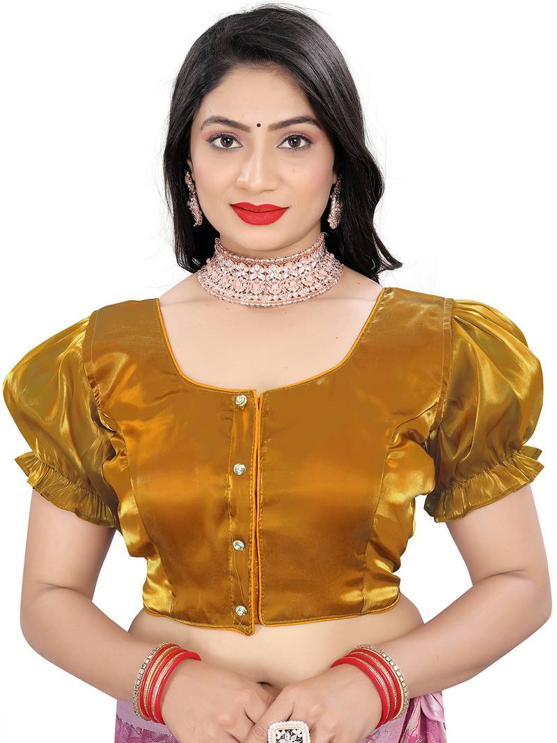 Copper Heavy Soft Organza Short Puff Sleeves Readymade Blouse