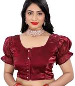 Maroon Heavy Soft Organza Short Puff Sleeves Readymade Blouse