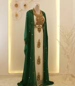 Green & White Handcrafted Zari work Stitched Dress Georgette Kaftan Party Wear Wedding Dresses