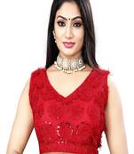 Red Nylon Net Ribin Sequence with Embroidery Work Readymade Blouse