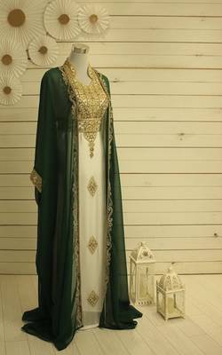 Green & White Handcrafted Zari work Stitched Dress Georgette Kaftan Party Wear Wedding Dresses 1