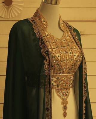 Green & White Handcrafted Zari work Stitched Dress Georgette Kaftan Party Wear Wedding Dresses 2