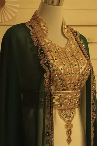 Green & White Handcrafted Zari work Stitched Dress Georgette Kaftan Party Wear Wedding Dresses