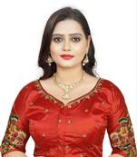 Red Heavy Malay Satin Silk Full Embroidery Work  Readymade Blouse