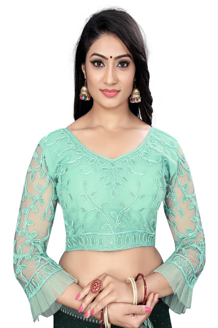 Light Rama Nylon Net Full Cording Embroidery Work Readymade Blouse