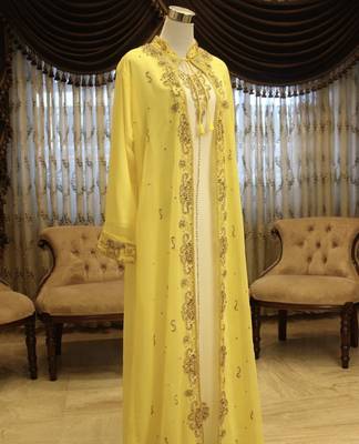Yellow & White Handcrafted Zari work Stitched Dress Georgette Kaftan Party Wear Wedding Dresses	 1