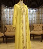 Yellow & White Handcrafted Zari work Stitched Dress Georgette Kaftan Party Wear Wedding Dresses	