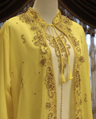 Yellow & White Handcrafted Zari work Stitched Dress Georgette Kaftan Party Wear Wedding Dresses	 2