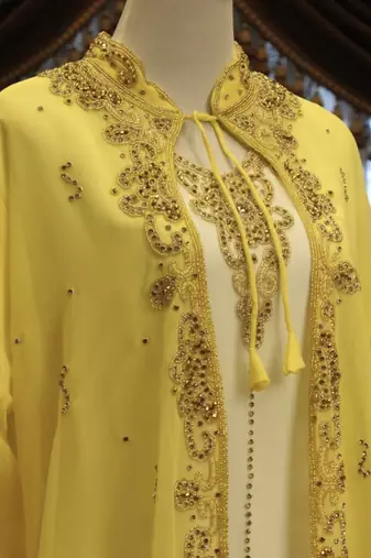 Yellow & White Handcrafted Zari work Stitched Dress Georgette Kaftan Party Wear Wedding Dresses	