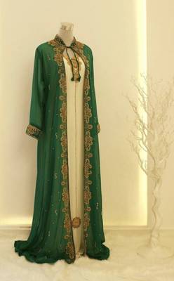 Green & White Handcrafted Zari work Stitched Dress Georgette Kaftan Party Wear Wedding Dresses 1