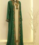Green & White Handcrafted Zari work Stitched Dress Georgette Kaftan Party Wear Wedding Dresses