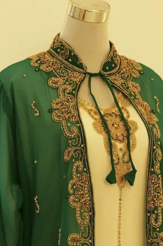 Green & White Handcrafted Zari work Stitched Dress Georgette Kaftan Party Wear Wedding Dresses