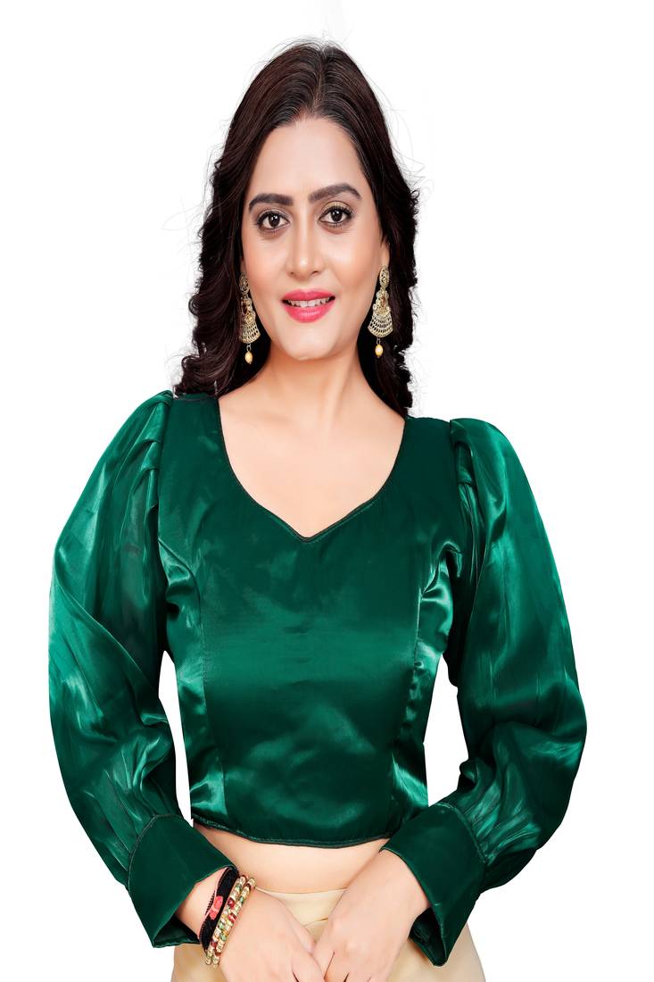 Green Heavy Soft Organza Plain Readymade Blouse