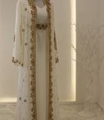 Grand White Georgette Kaftan Dress with Zari Work | Luxury Party & Wedding Wear