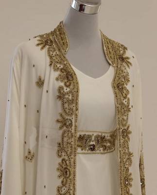 Grand White Georgette Kaftan Dress with Zari Work | Luxury Party & Wedding Wear 2